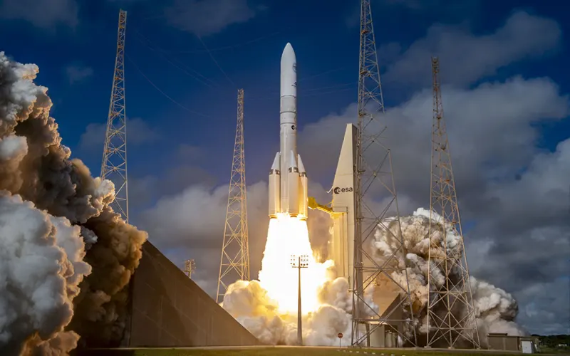Arianespace has launched 36 Amazon satellites aboard the first Ariane 6 rocket to be equipped with upgraded P160C solid-fuel boosters.