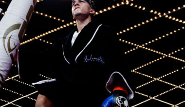 NEW YORK, NEW YORK - NOVEMBER 09: Omar Cande Trinidad walks to the ring ahead of his featherweight bout against Andrew Bentley at The Theater at Madison Square Garden on November 09, 2023 in New York City. (Photo by Sarah Stier/Getty Images)