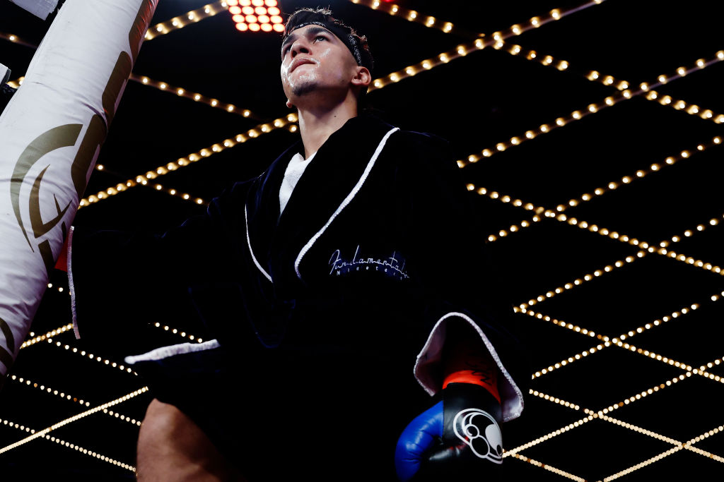 NEW YORK, NEW YORK - NOVEMBER 09: Omar Cande Trinidad walks to the ring ahead of his featherweight bout against Andrew Bentley at The Theater at Madison Square Garden on November 09, 2023 in New York City. (Photo by Sarah Stier/Getty Images)