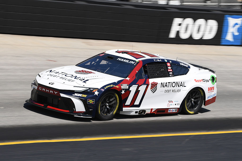 BRISTOL, TN - APRIL 12: Denny Hamlin (#11 Joe Gibbs Racing National Debt Relief Toyota) enters Turn 1 during the running of the NASCAR Cup Series Food City 500 on April 12, 2026, at Bristol Motor Speedway in Bristol, TN.