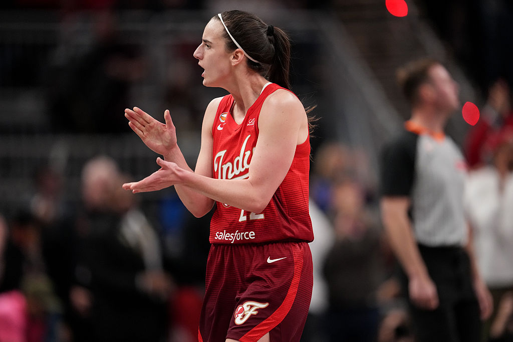 INDIANAPOLIS, IN - MAY 9: Caitlin Clark #22 of the Indiana Fever celebrates during the game against the Dallas Wings on May 9, 2026 at the Gainbridge Fieldhouse inIndianapolis, Indiana.
