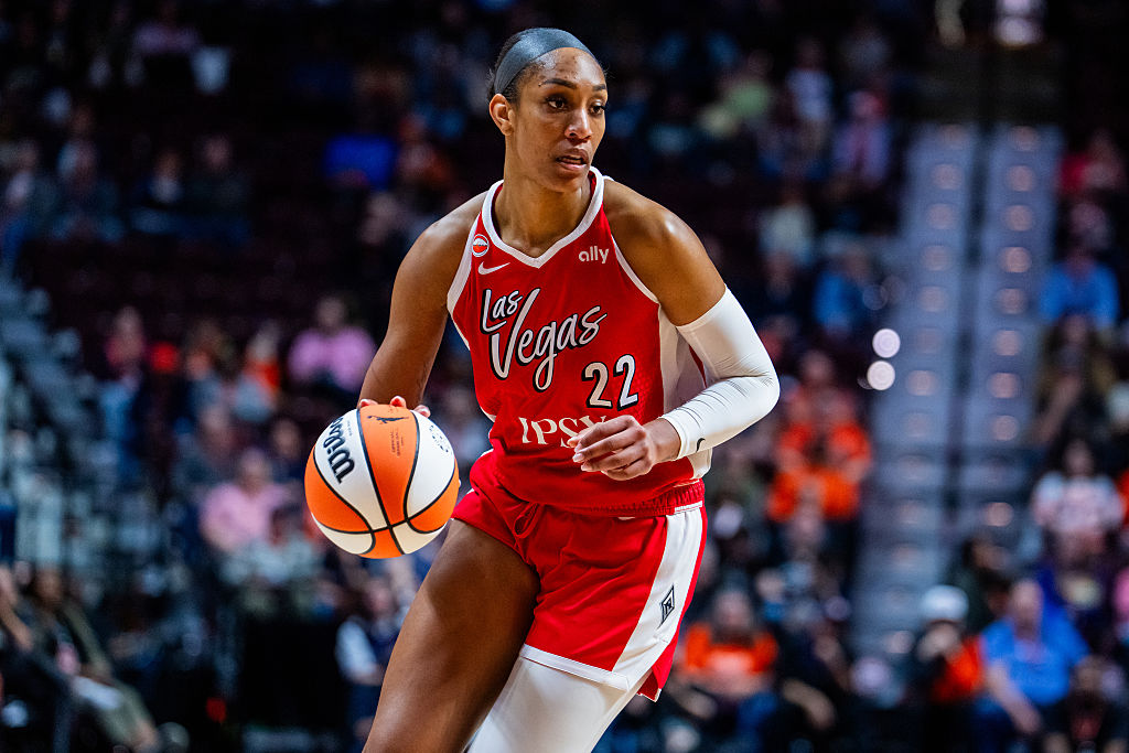UNCASVILLE, CONNECTICUT - MAY 15: A'ja Wilson #22 of the Las Vegas Aces plays against the Connecticut Sun during the second half of a WNBA basketball game at Mohegan Sun Arena on May 15, 2026 in Uncasville, Connecticut. NOTE TO USER: User expressly acknowledges and agrees that, by downloading and or using this Photograph, user is consenting to the terms and conditions of the Getty Images License Agreement. (Photo by Joe Buglewicz/Getty Images)