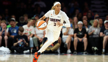 MINNEAPOLIS, MINNESOTA - MAY 27: Jordin Canada #3 of the Atlanta Dream dribbles the ball against the Minnesota Lynx in the third quarter at Target Center on May 27, 2026 in Minneapolis, Minnesota. The Lynx defeated the Dream 96-81.