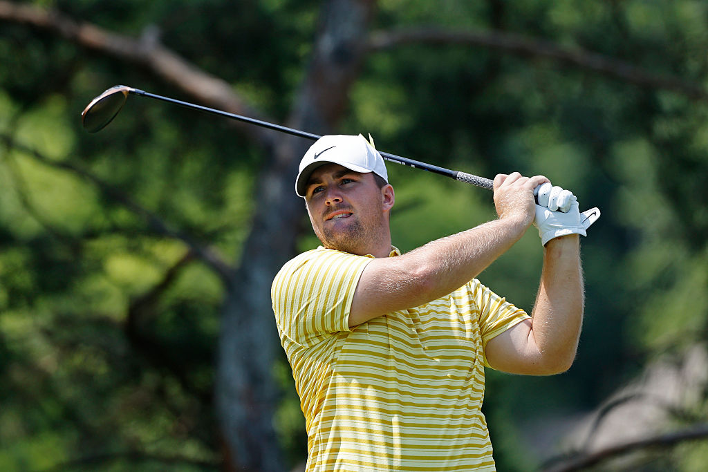 DUBLIN, OH - JUNE 07: Chris Gotterup of United States of America hits a tee shot at the second hole during the final round of the Memorial Tournament presented by Workday 2026 on June 07, 2026 at Muirfield Village Golf Club in Dublin, Ohio. (Photo by Joe Robbins/Icon Sportswire via Getty Images)