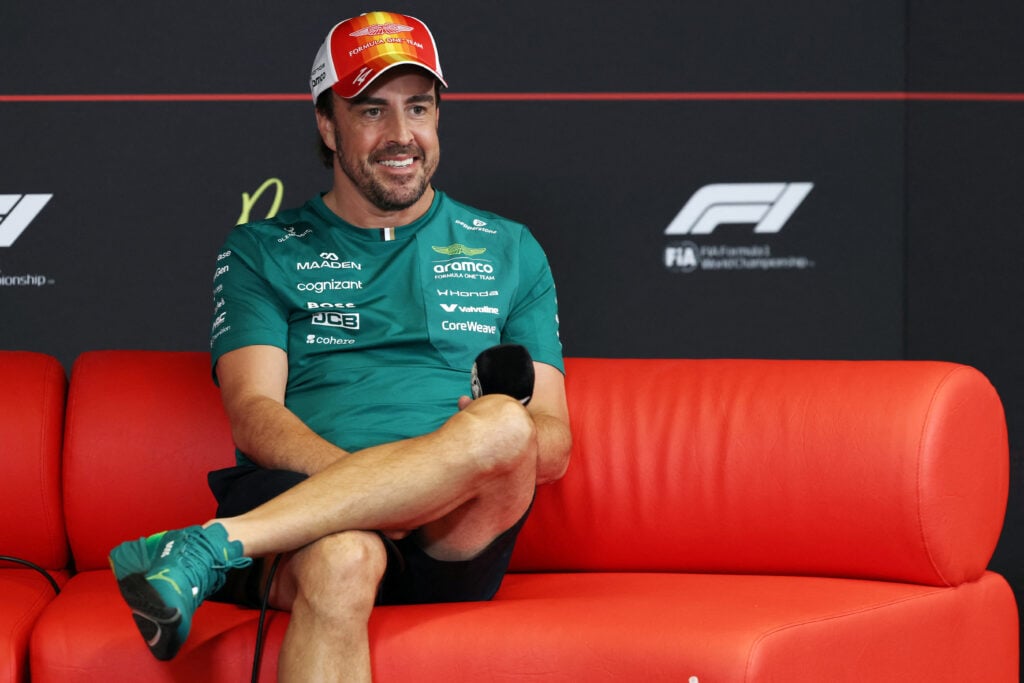 Aston Martin driver Fernando Alonso during the pre-event press conference at the 2026 F1 Barcelona-Catalunya Grand Prix