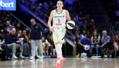 ARLINGTON, TX - JUNE 11: Paige Bueckers #5 of the Dallas Wings handles the ball during the game against the Phoenix Mercury during the 2026 WNBA Commissioner's Cup on June 11, 2026 at the College Park Center in Arlington, TX. NOTE TO USER: User expressly acknowledges and agrees that, by downloading and or using this photograph, User is consenting to the terms and conditions of the Getty Images License Agreement. Mandatory Copyright Notice: Copyright 2026 NBAE (Photo by Tim Heitman/NBAE via Getty Images)