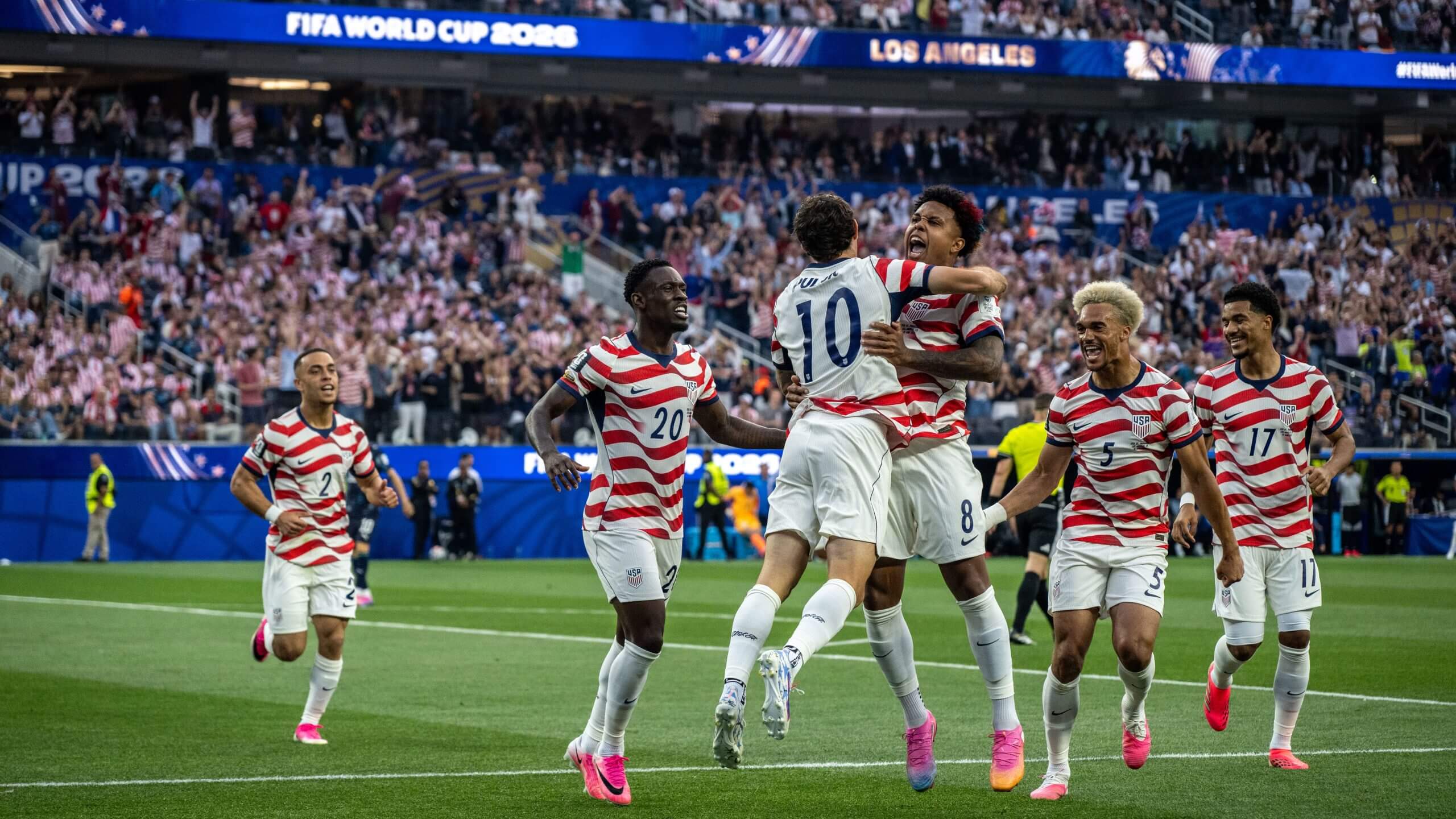 USMNT players celebrate their first goal at the 2026 World Cup