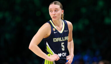 MINNEAPOLIS, MINNESOTA - JUNE 09: Paige Bueckers #5 of the Dallas Wings looks on against the Minnesota Lynx in the third quarter at Target Center on June 09, 2026 in Minneapolis, Minnesota. The Lynx defeated the Wings 100-76. NOTE TO USER: User expressly acknowledges and agrees that, by downloading and or using this photograph, User is consenting to the terms and conditions of the Getty Images License Agreement. (Photo by David Berding/Getty Images)