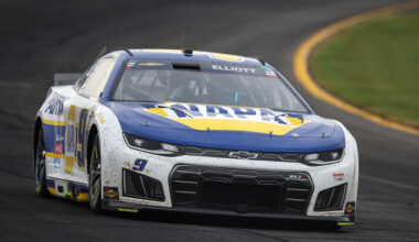 LONG POND, PENNSYLVANIA - JUNE 14: Chase Elliott, driver of the #9 NAPA Auto Parts Chevrolet, drives during the NASCAR Cup Series Great American Getaway 400 presented by VISITPA at Pocono Raceway on June 14, 2026 in Long Pond, Pennsylvania. (Photo by James Gilbert/Getty Images)