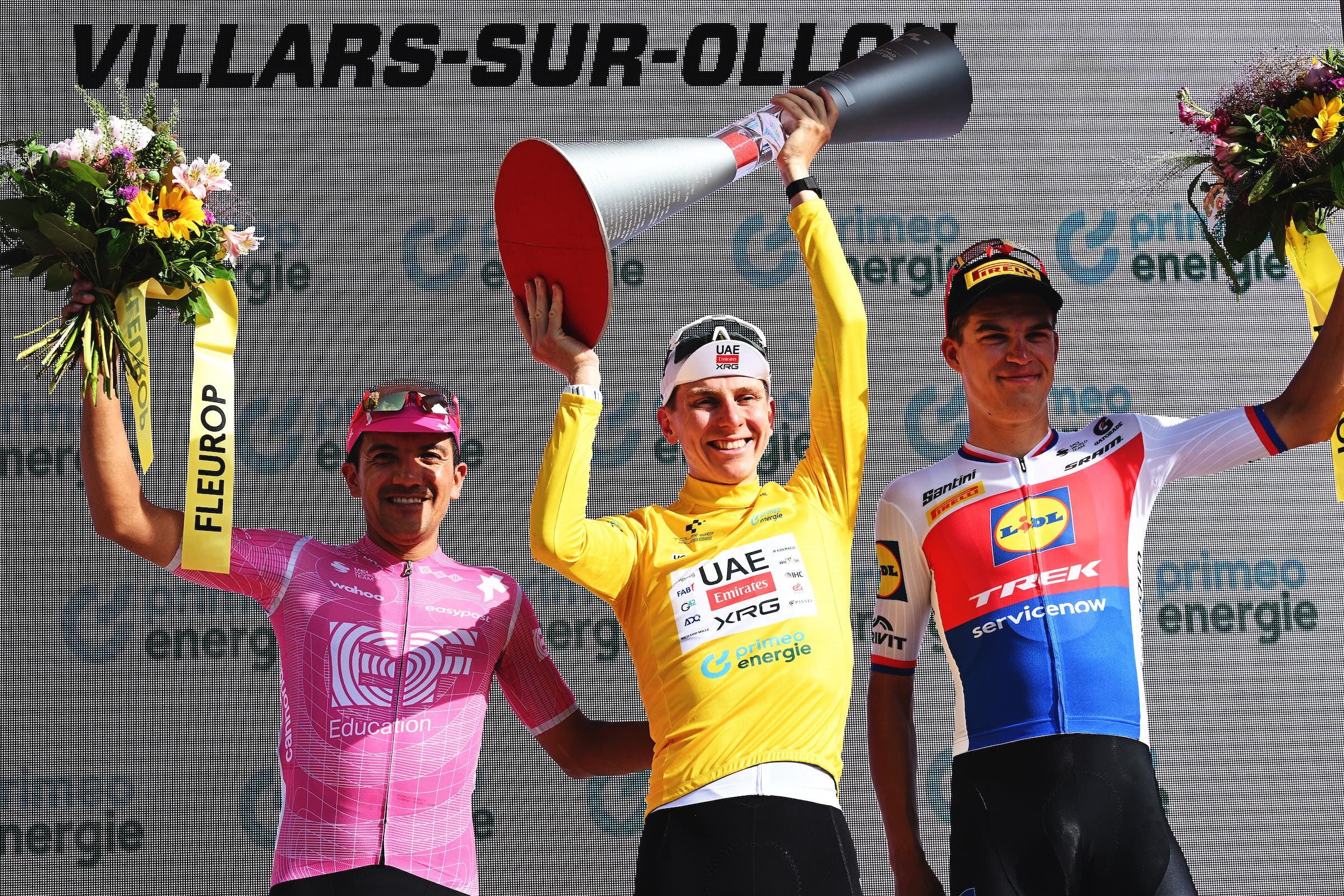 Tadej Pogačar, Richard Carapaz and Mathias Vacek were the top three in GC at the Tour de Suisse (Photo: Tim de Waele/Getty Images)