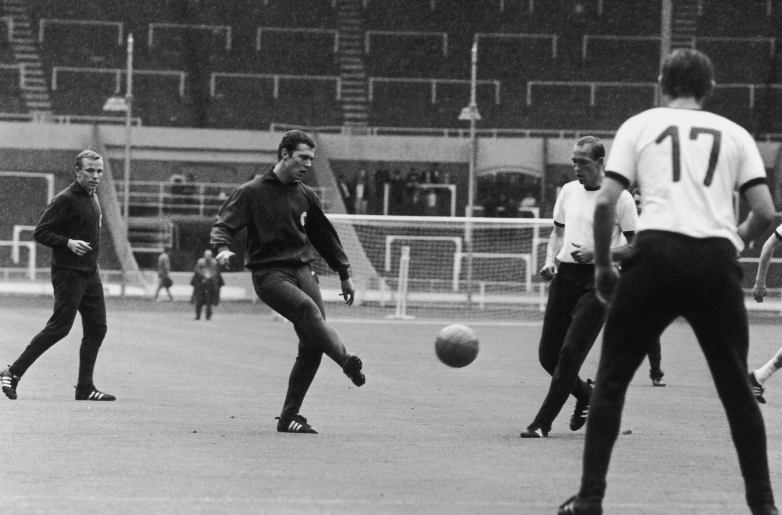 Franz Beckenbauer training at Wembley Stadium during the 1966 World Cup