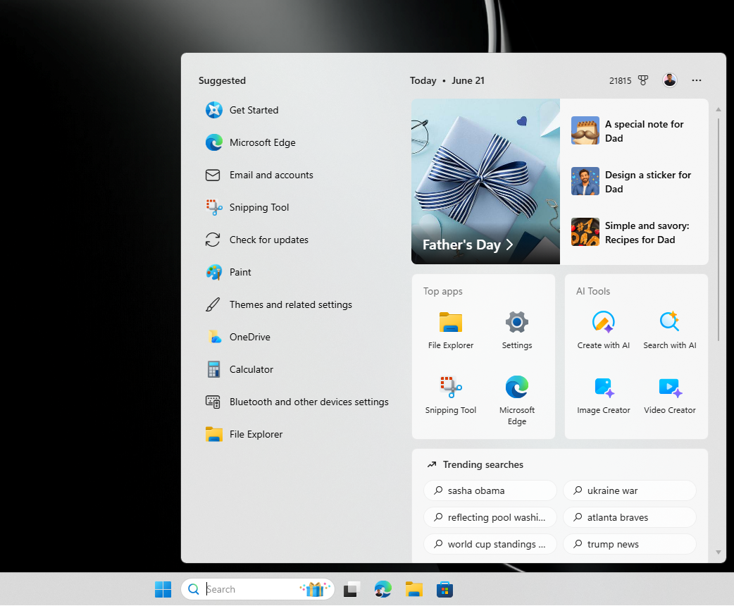 How Windows Search looks currently