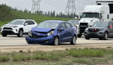 Collision closes 2 lanes on Anthony Henday Drive near Rabbit Hill Road