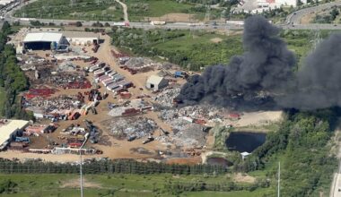 An industrial fire in Brampton on Tuesday, June 2, 2026. CITYNEWS/Kyle Hocking