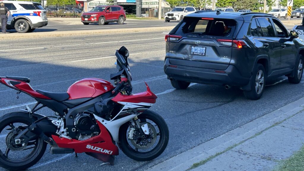 Photo shows the scene of a motorcycle collision in Mississauga. (CityNews/Sean Toussaint)