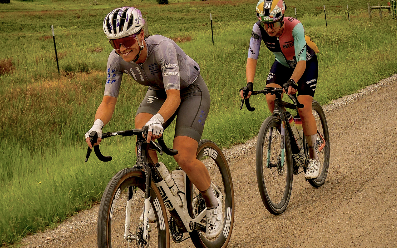 Stella Hobbs leads C&eacute;cile Lejeune on BWR Montana course before riding away solo for the race victory