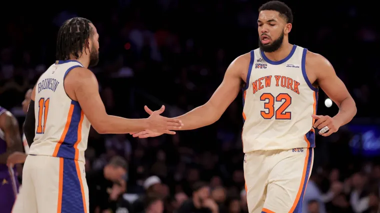 Jalen Brunson fact-checks fellow Knicks' Karl-Anthony Towns in NBA Finals presser image