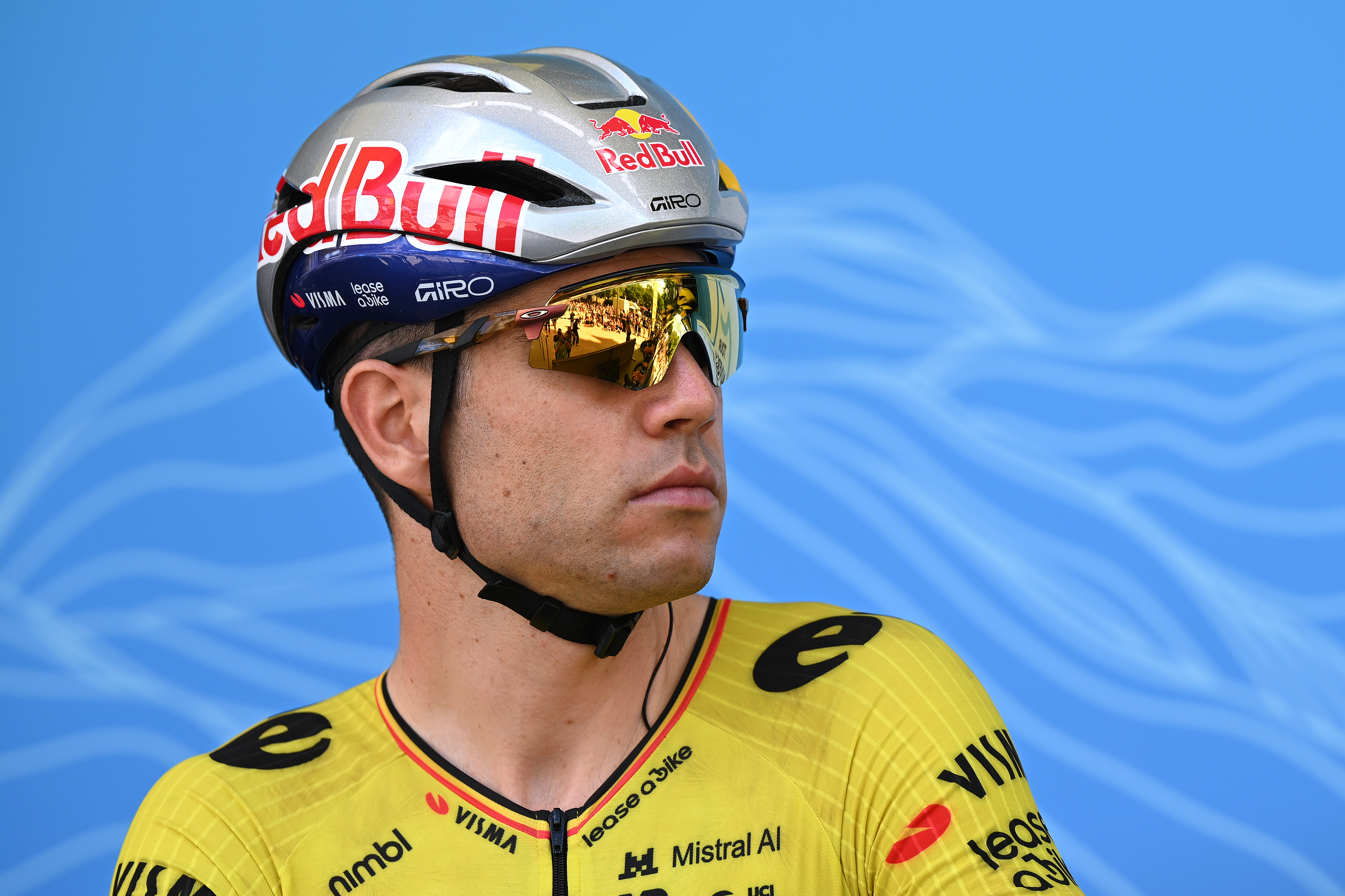 SAINT-CHAMOND, FRANCE - JUNE 11: Wout van Aert of Belgium and Team Visma | Lease a Bike prior to the 78th Tour Auvergne-Rhone-Alpes 2026, Stage 5 a 195.8km stage from Saint-Chamond to Parc des Oiseaux Villars-les-Dombes / #UCIWT / on June 11, 2026 in Saint-Chamond, France. (Photo by Dario Belingheri/Getty Images)