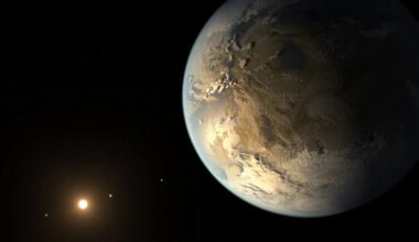 New habitable exoplanets model: Closeup planet with clouds, oceans and continents, a nearby bright star and dots for more planets.