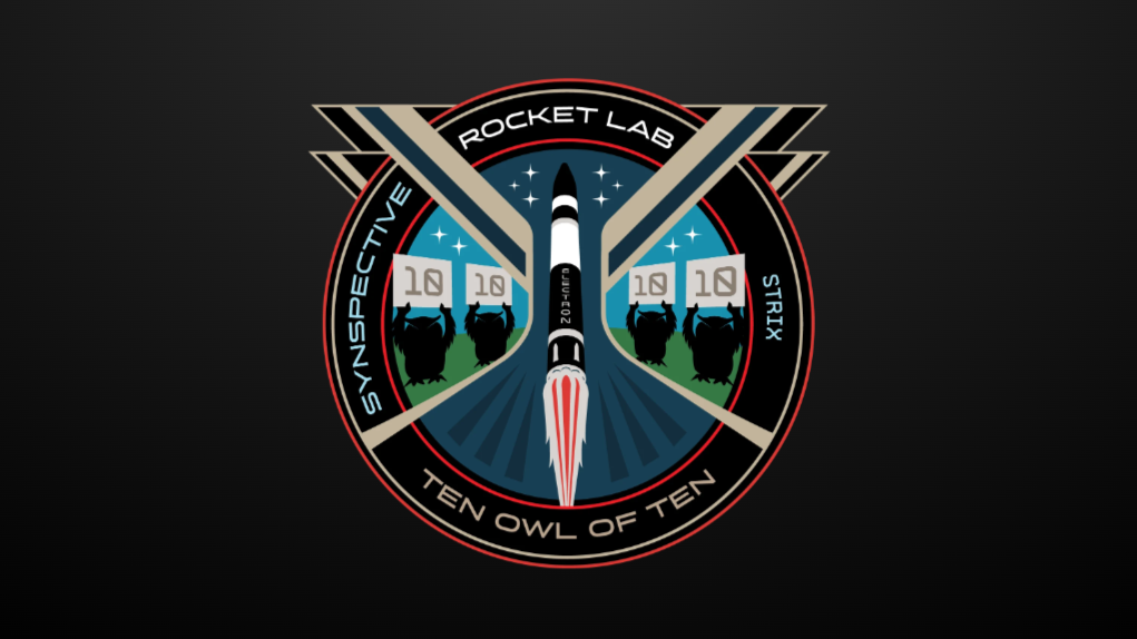 The patch for Rocket Lab's "Ten Owl of Ten" mission.