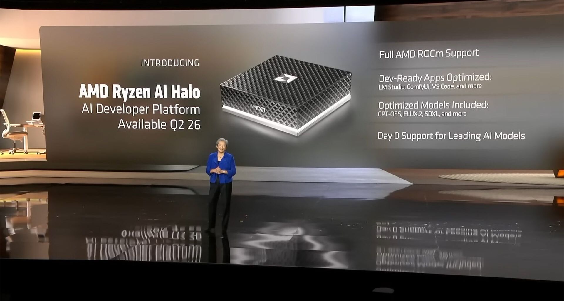 Dr. Lisa Su, President, and Chief Executive Officer of AMD announcing the Ryzen AI Halo developer platform at CES 2026.
