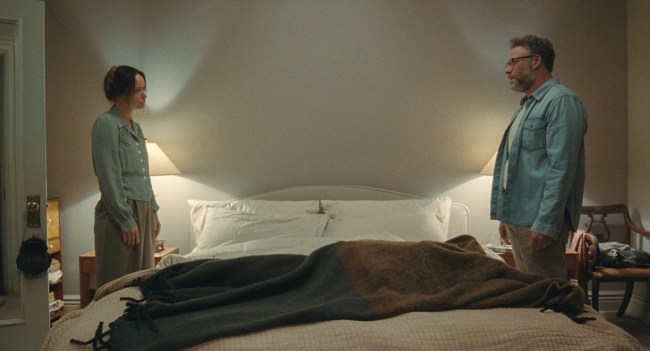 THE INVITE, from left: Olivia Wilde, Seth Rogen, 2026. © A24 /Courtesy Evereett Collection