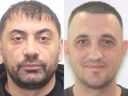 (L) Marian Donoiu, 48, and (R) Alin Gabriel Nicolae, 36, both of Romania, are wanted for fraudulently purchasing BMW SUVs from a Pickering dealership in December 2025 and shipping the vehicles out of Canada.