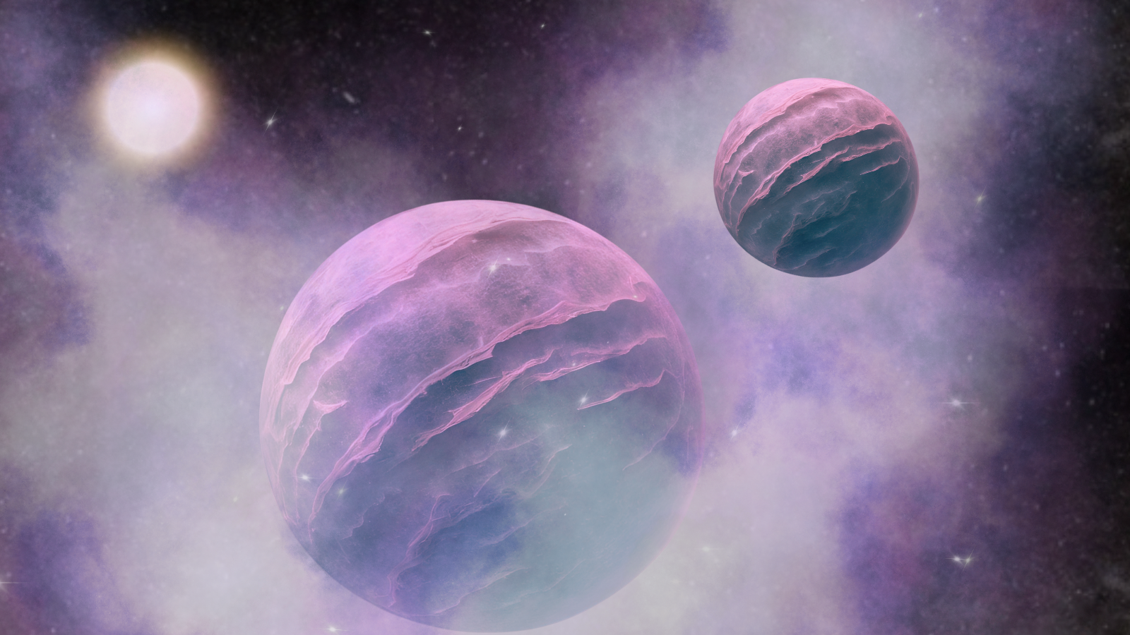 An illustration of the super-puff exoplanets TOI-791 b and TOI-791 c, with densities lower than that of candy floss they are the lightest planets ever discovered