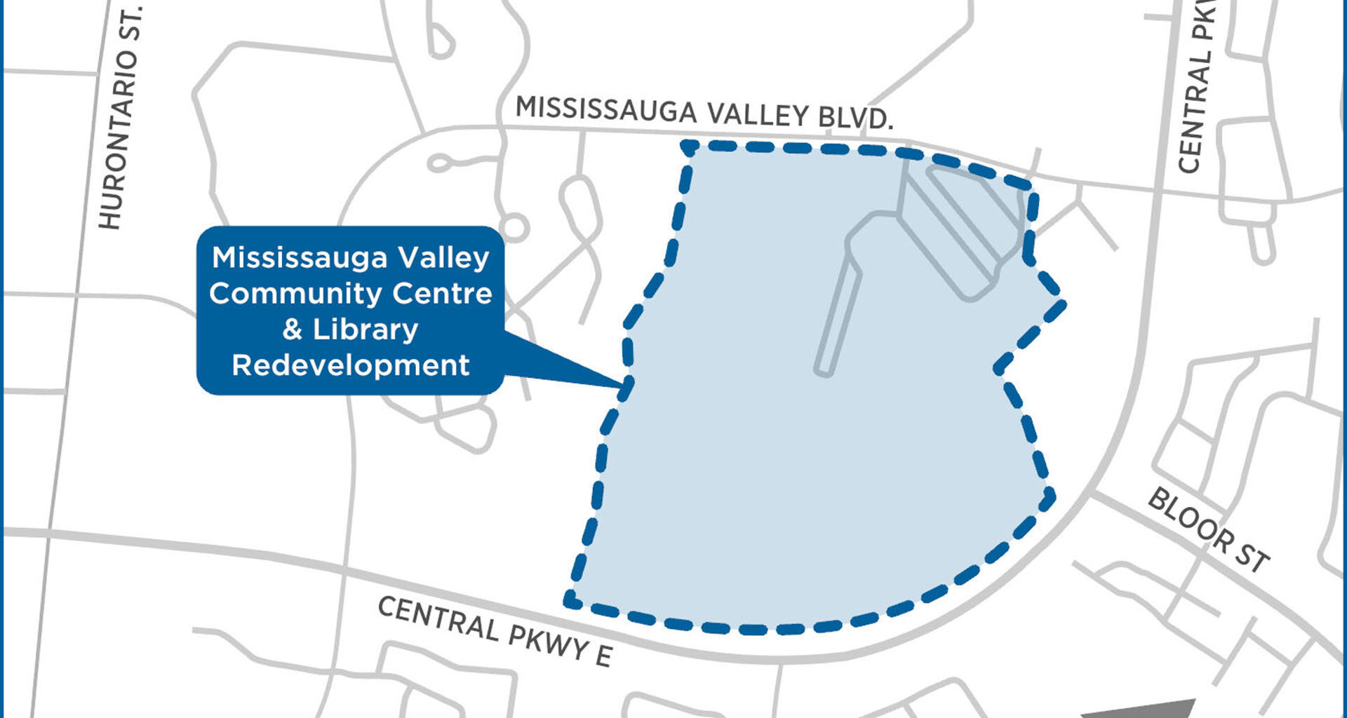 Location of the context area for the Mississauga Valley Community Centre and Library redevelopment project.