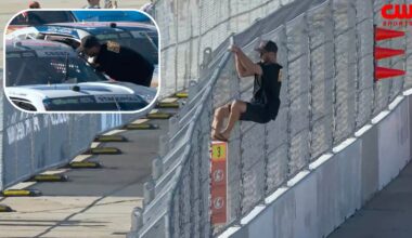 Fan climbs onto NASCAR track at naval base, gets arrested