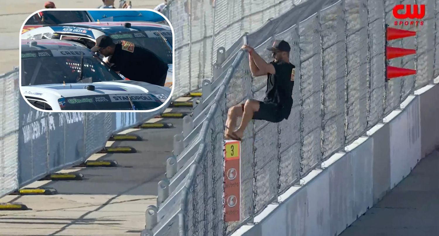 Fan climbs onto NASCAR track at naval base, gets arrested