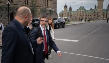 Steven Guilbeault speaks to Narwhal reporter Carl Meyer after announcing his resignation, in Ottawa on May 27, 2026.