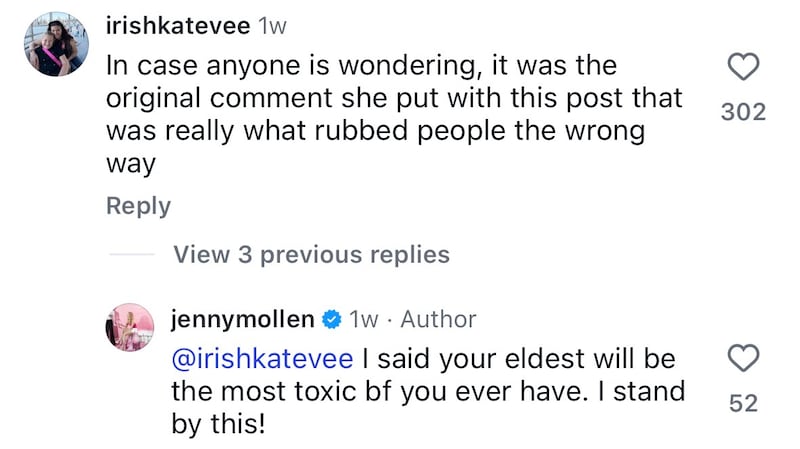 Even after deleting her caption, Jenny Mollen doubled down on her original statement in the comments section.
