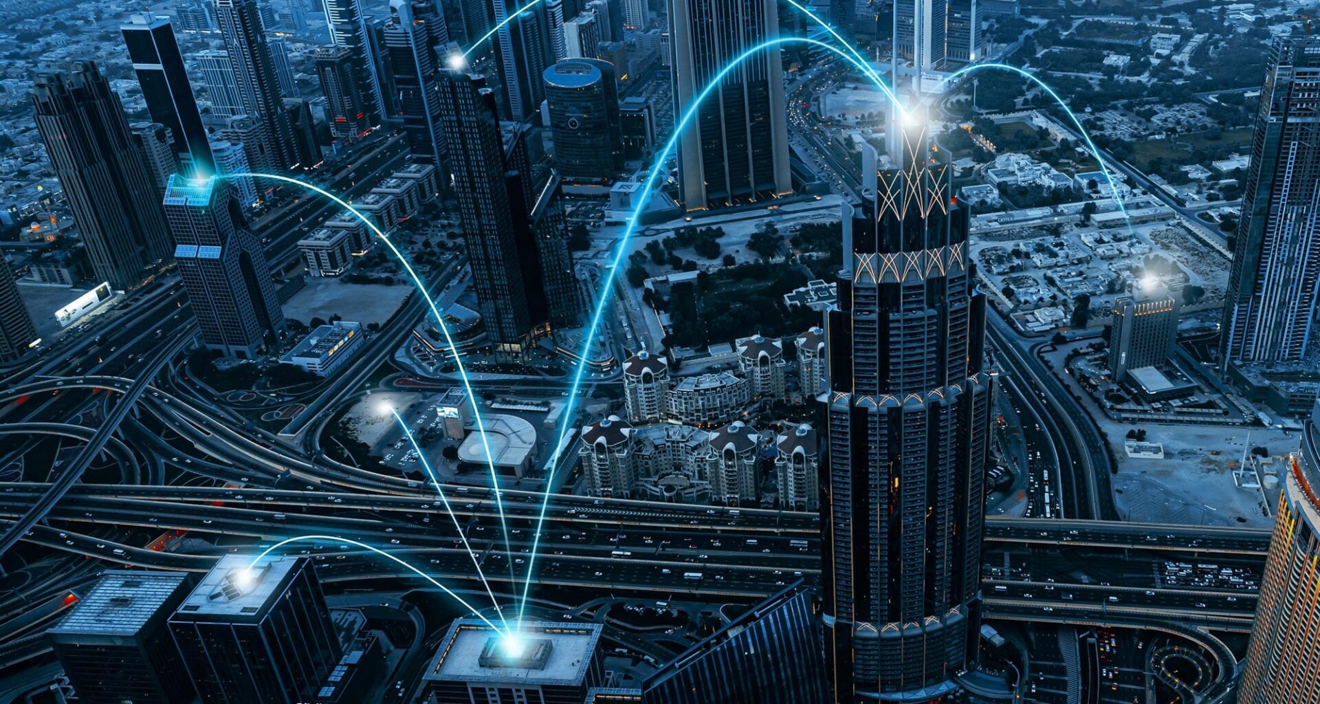 Network Technology Connects City Night