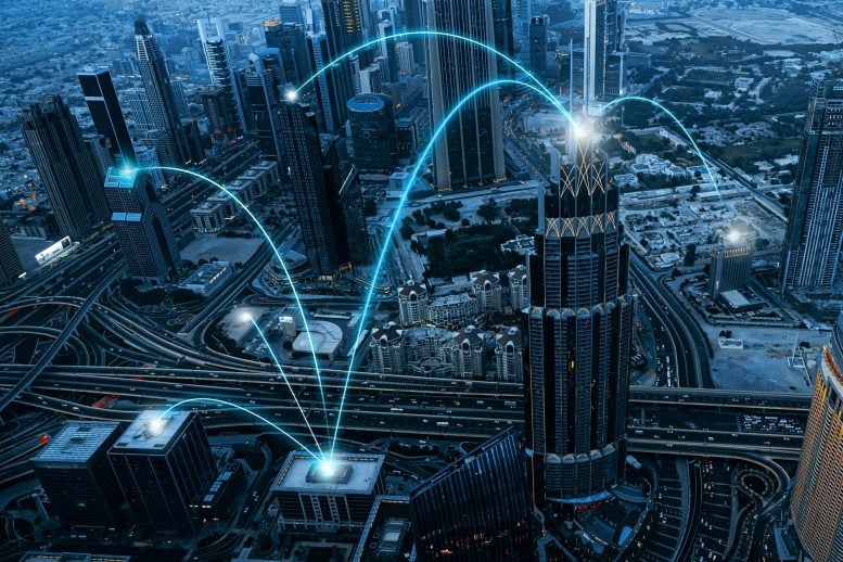 Network Technology Connects City Night
