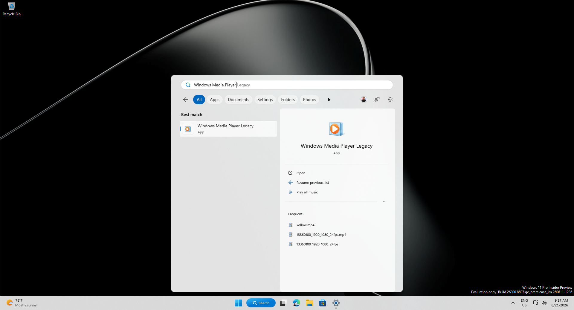 New Search in Windows 11 without web results
