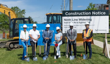 Officials attend the Ninth Line Widening groundbreaking.