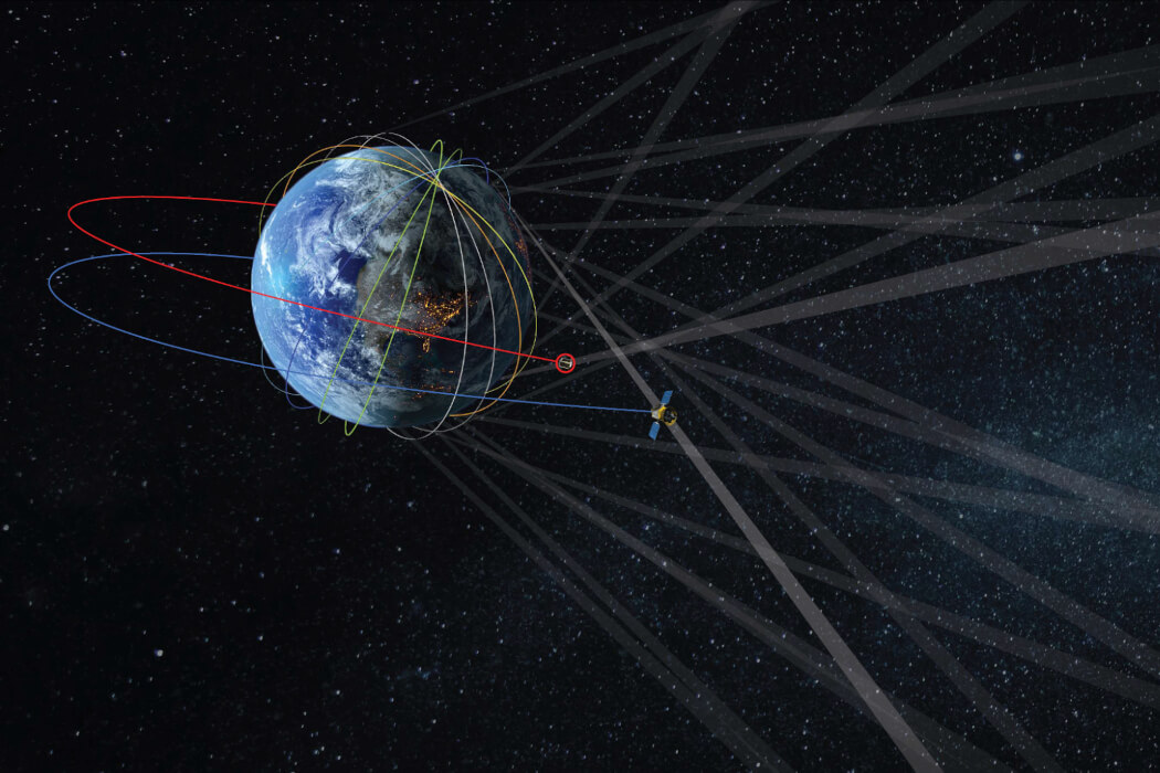 An illustration of satellites' orbit around the Earth.