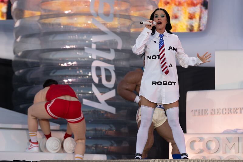 Ending a musical night of fun and camp, Perry closes with one life-affirming session of Firework. Photo: Kieran Frost