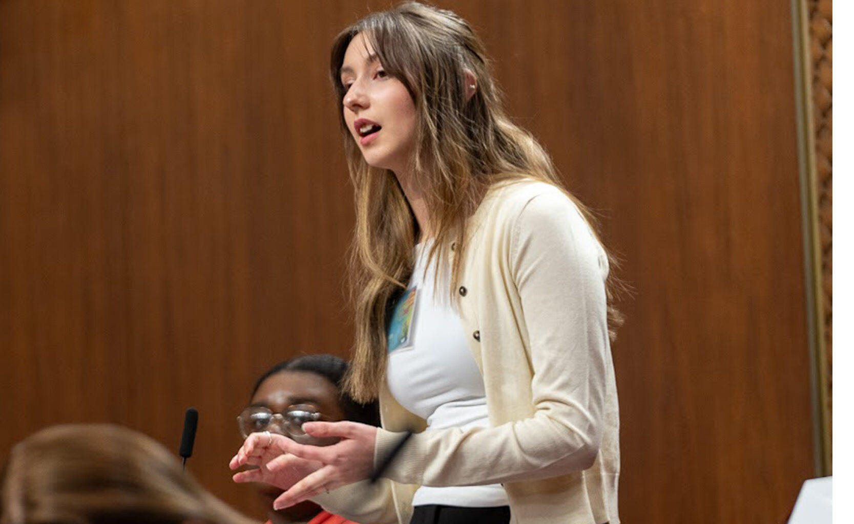 STUdent Palma Dean speaks during a debate at Model Senate in Ottawa (photo courtesy of the Senate of Canada)