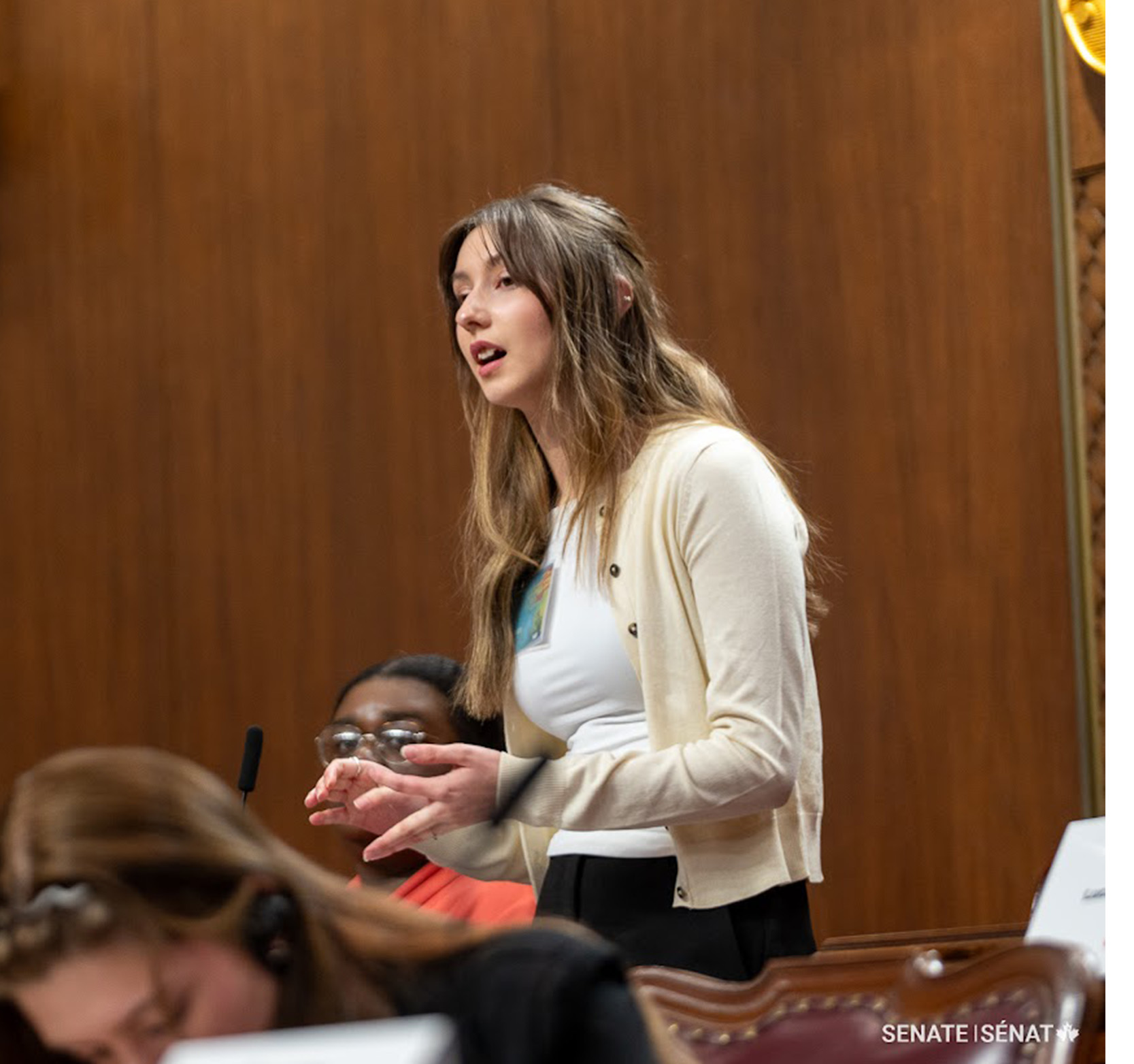 STUdent Palma Dean speaks during a debate at Model Senate in Ottawa (photo courtesy of the Senate of Canada)