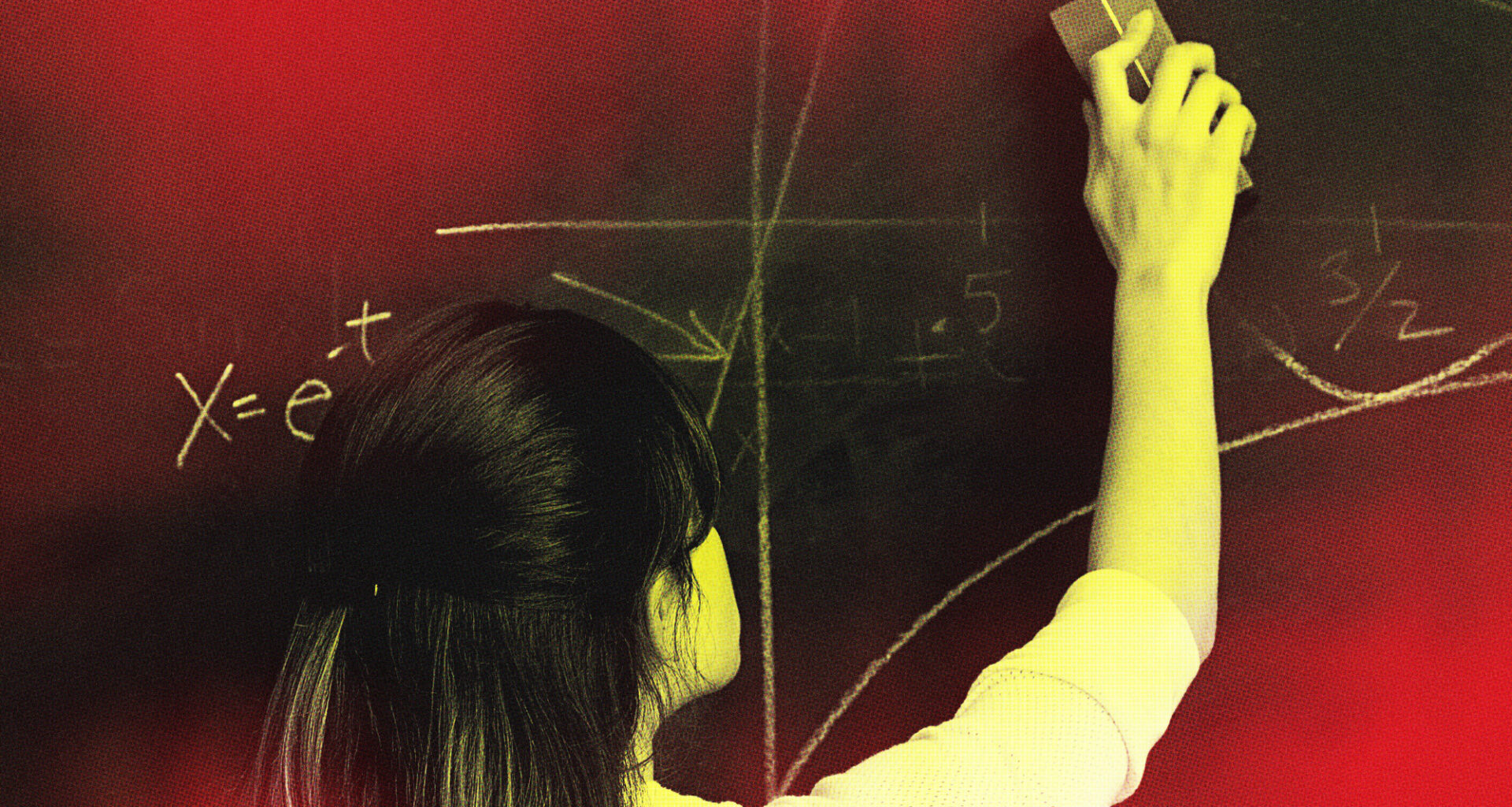 woman erasing math equations from a chalkboard