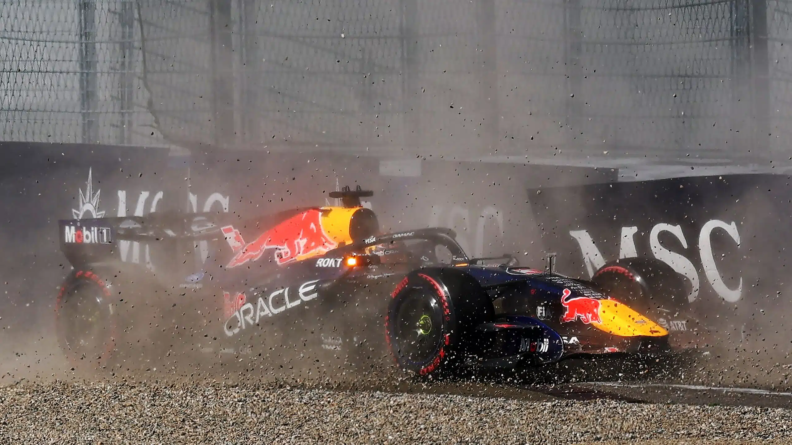 Red Bull of Max Verstappen crashes into the wall in qualifying for the 2026 F1 Austrian Grand Prix