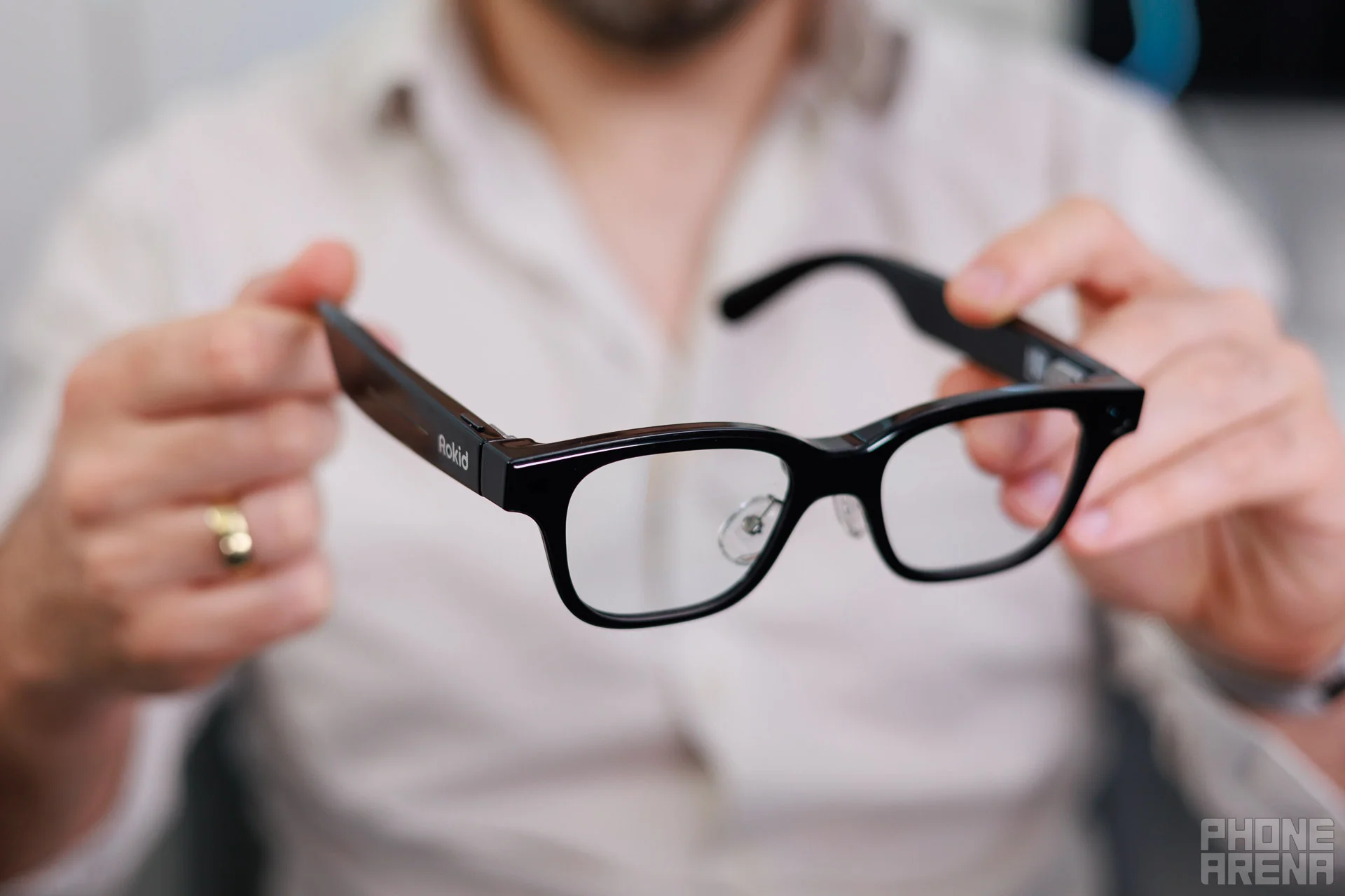 Lightweight and adjustable! | Image by PhoneArena - Rokid Glasses review: AI glasses with a screen