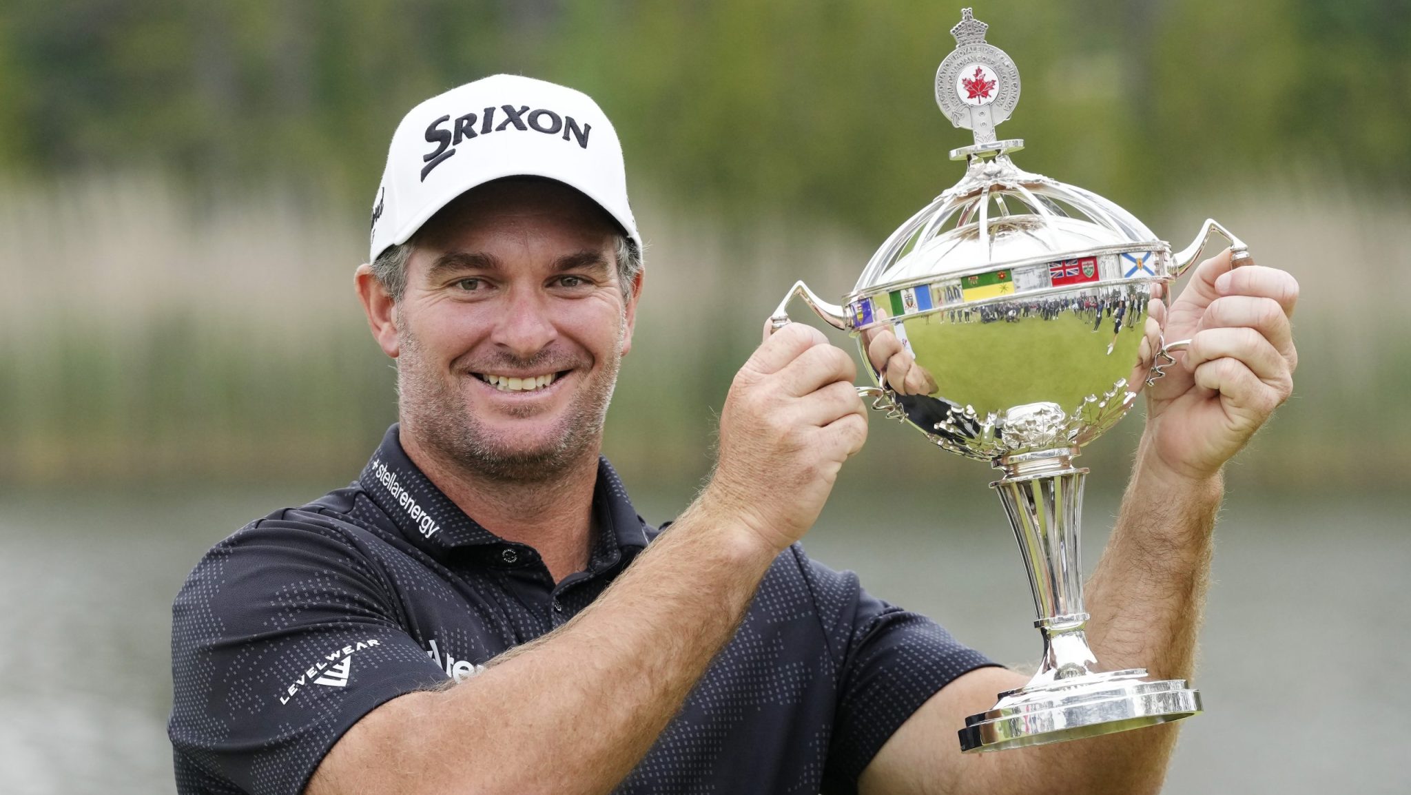 Ryan Fox poses with the championship trophy after winning the RBC Canadian Open golf tournament in Caledon, Ont., Sunday, June 8, 2025. THE CANADIAN PRESS/Frank Gunn