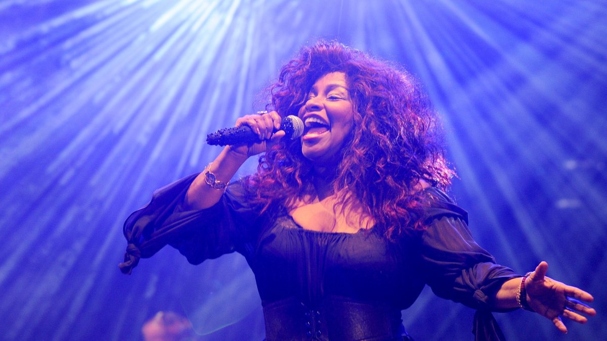 LEWES, ENGLAND - JULY 04: Chaka Khan headlines the main stage at the Love Supreme Jazz Festival at Glynde Place on July 4, 2015 in Lewes, England. (Photo by Tabatha Fireman/Redferns via Getty Images)