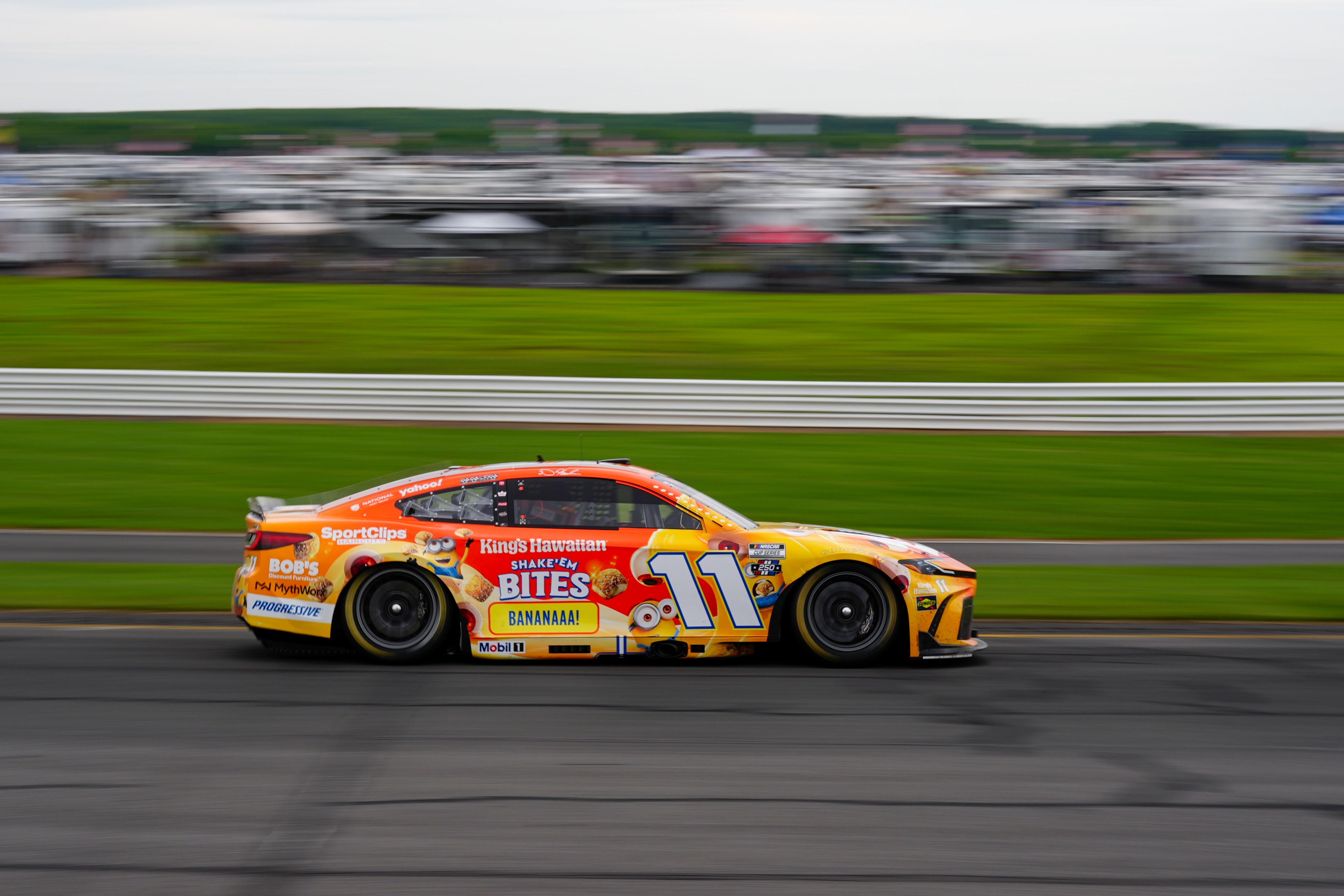 Denny Hamlin drives during a NASCAR Cup Series race at...