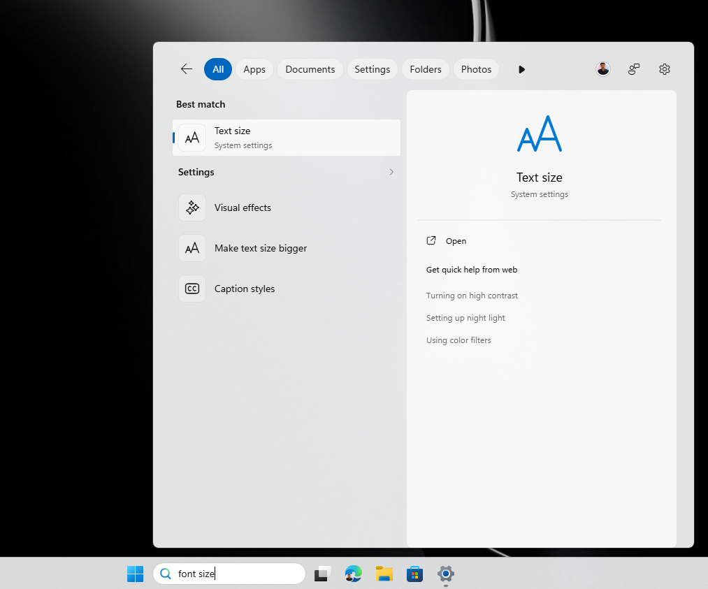 Searching Settings in Windows Search