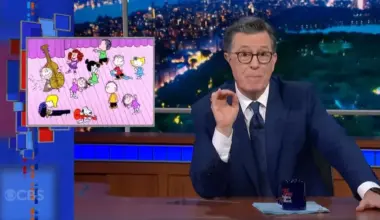 Stephen Colbert discussing the Peanuts (and using music without license) in The Late Show finale.