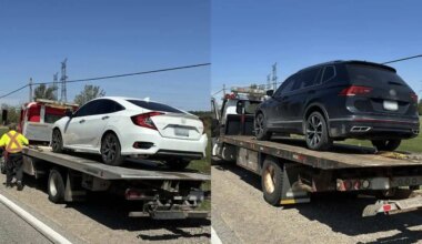 mississauga driver among two people charged with stunt driving in small ontario town.